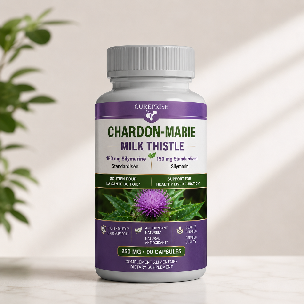 Chardon-Marie Milk Thistle Cureprise complément premium bilingue soutien du foie silymarine