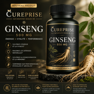 CUREPRISE Ginseng 500 mg premium noir et or – énergie vitalité concentration performance