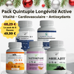 Vitamine B1 + Astaxanthine+ Vitamine C Liposomale CLX1 + Nattokinase 100 mg + Shilajit