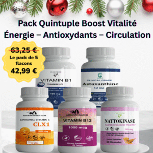 Vitamine B1 + Astaxanthine + Vitamine C Liposomale CLX1 + Vitamine B12 + Nattokinase 100 mg