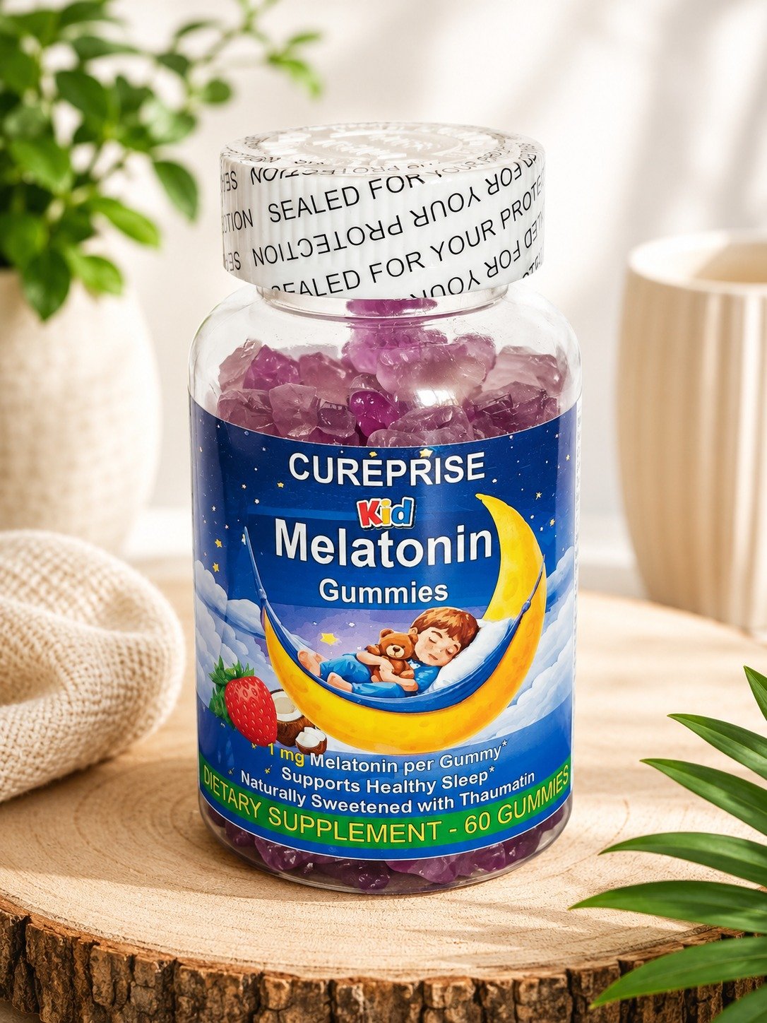 Kid Melatonin Gummies CUREPRISE à la mélatonine 1 mg pour favoriser l'endormissement des enfants