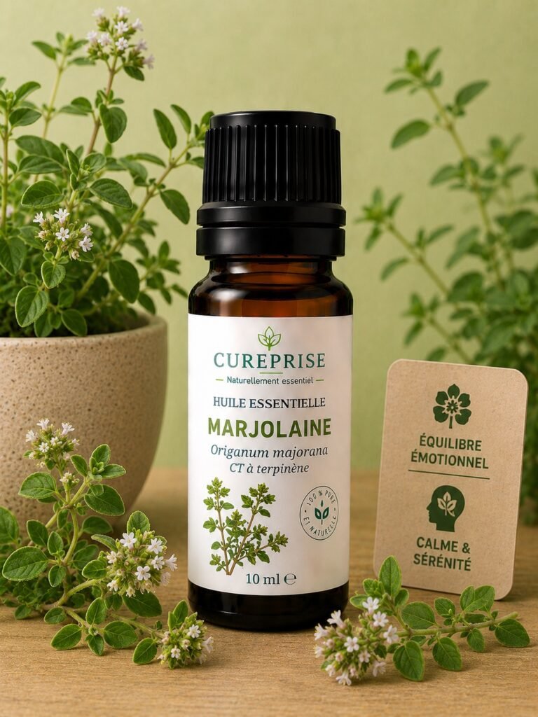 Flacon d’huile essentielle de Marjolaine Cureprise pour l’équilibre émotionnel