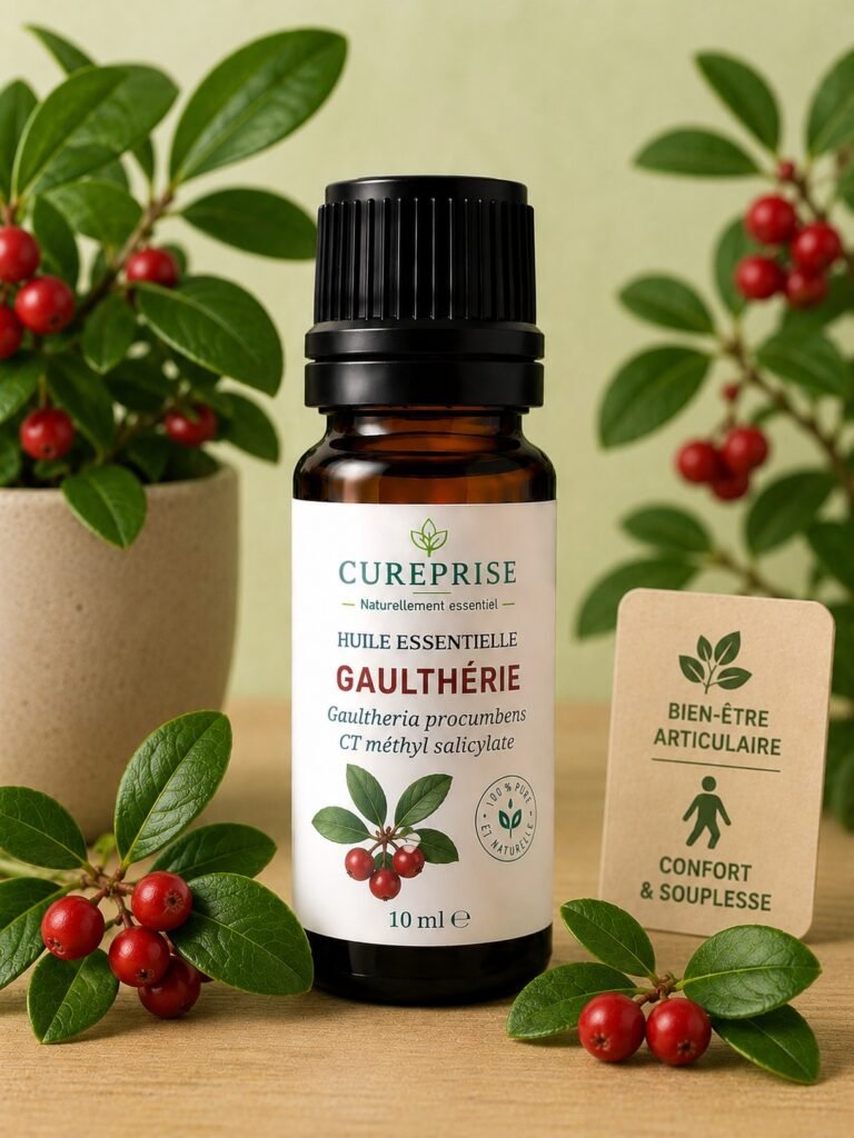Flacon d’huile essentielle de Gaulthérie Cureprise pour le confort articulaire