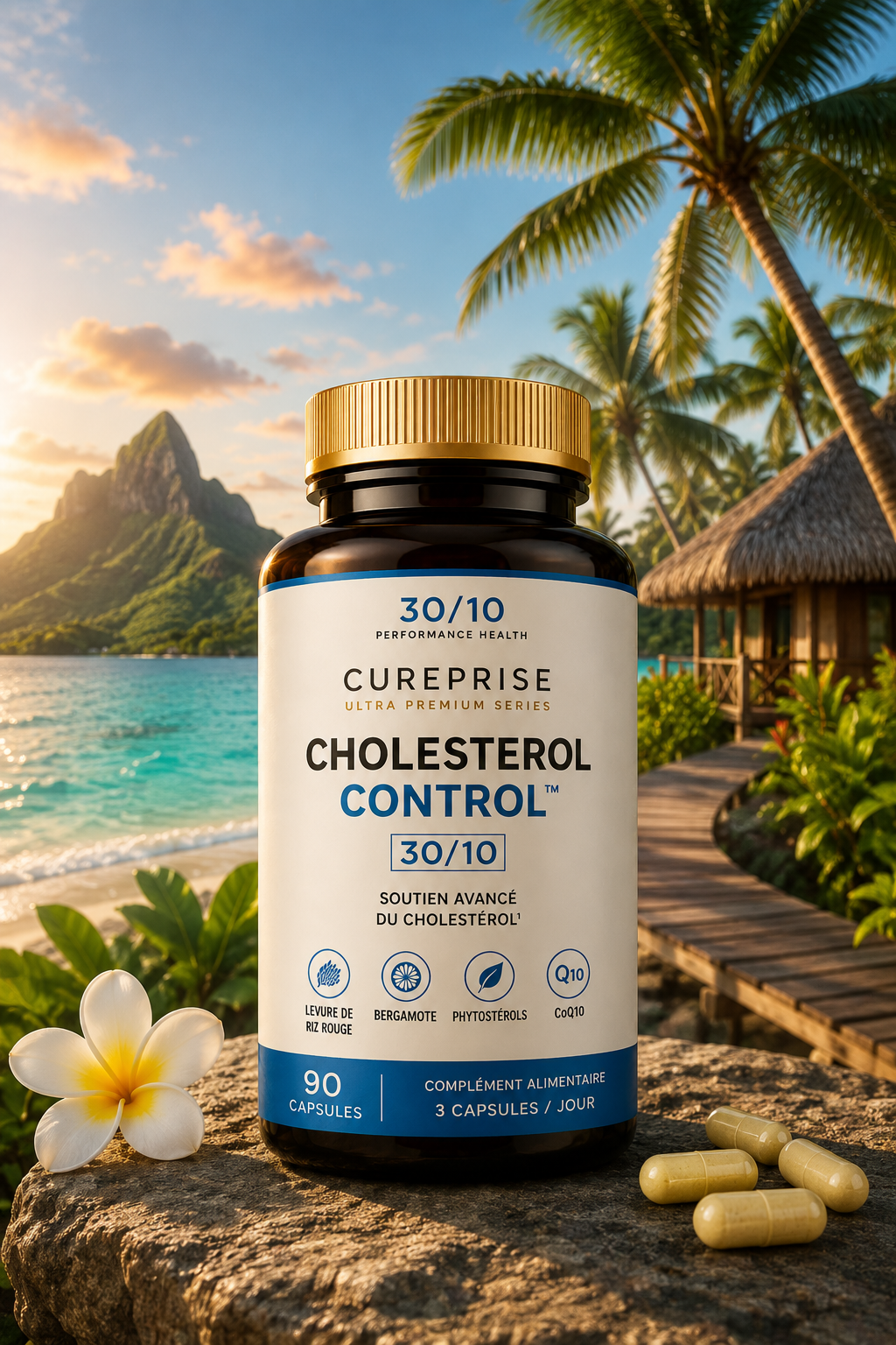 Cholesterol Control CUREPRISE formule avancée cardiovasculaire sur île tropicale