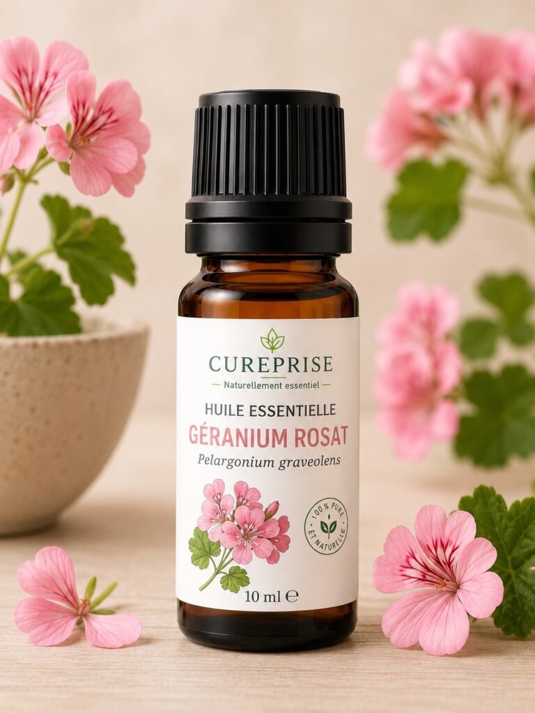 Flacon d’huile essentielle géranium rosat 10ml Cureprise