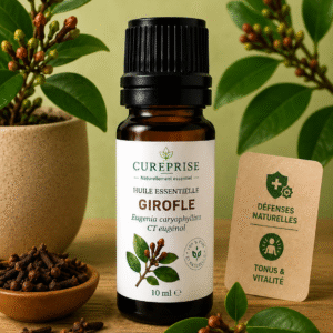 Huile essentielle girofle défenses naturelles tonus vitalité Cureprise flacon verre
