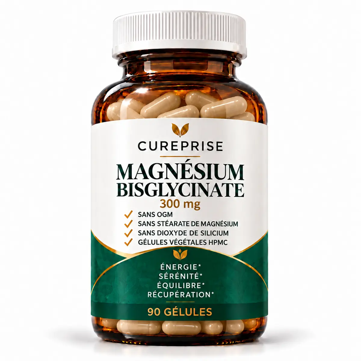 Magnésium Bisglycinate 300 mg CUREPRISE – 90 gélules végétales