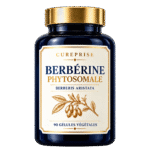 Flacon de Berbérine Phytosomale CUREPRISE, 90 gélules végétales, avec bouchon doré sur fond transparent