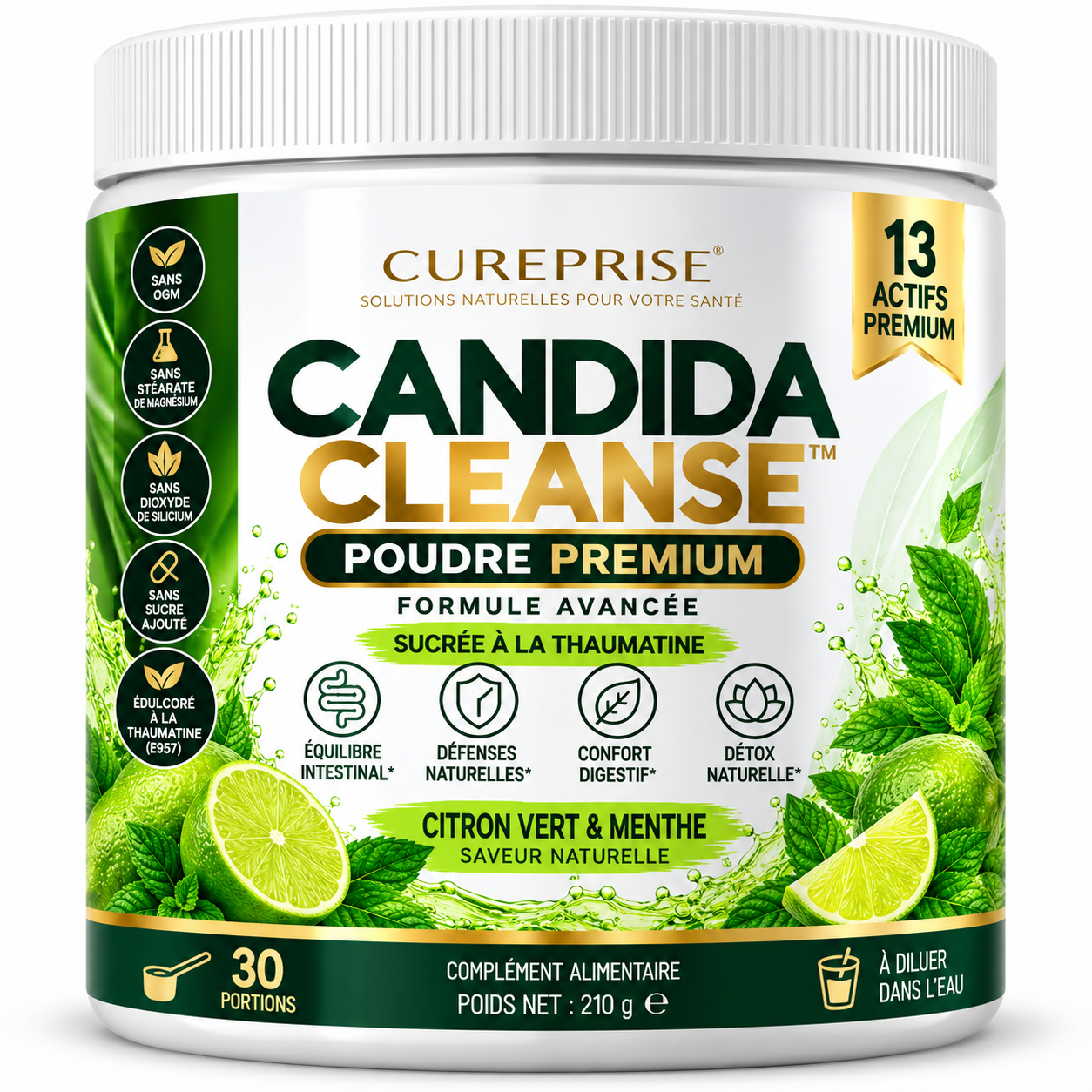 CANDIDA CLEANSE™ CUREPRISE – poudre premium Citron Vert & Menthe sucrée à la thaumatine