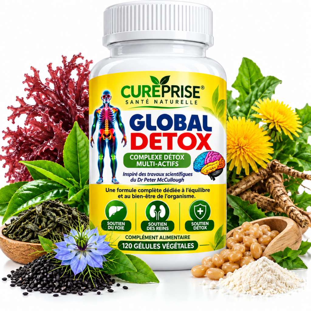 GLOBAL DETOX CUREPRISE – Complément alimentaire à la nattokinase, sélénium, thé vert, nigelle, mousse d'Irlande et pissenlit.