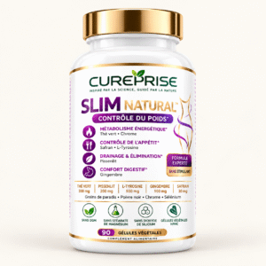 Flacon SLIM NATURAL CUREPRISE de 90 gélules végétales sur fond neutre ivoire
